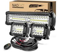 12Inch LED Light Bar and 2PCS 4Inch LED Pod Lights, 420W 42000LM LED Fog/Driving/Off Road Lights Bar, Spot Flood Combo LED Light Bar with Wiring Harness Kit-3 Lead for Truck ATV Jeep Boat