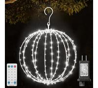 12INCH Outdoor/Indoor LED Christmas Light Ball ,Foldable Metal Sphere Lights, Connectable Waterproof 16 Modes with Timer, Hanging Tree Globe Lights for Holiday Christmas Decorations ( White)