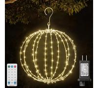 12INCH Outdoor/Indoor LED Christmas Light Ball,Foldable Metal Sphere Lights, Connectable Waterproof 16 Modes with Timer, Hanging Tree Globe Lights for Holiday Christmas Decorations (Warm White)