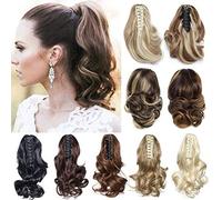 12inch Ponytail Extension Long Curly Clip in Claw Hair Extension Real Natural Looking Ombre Synthetic Hairpiece for Women Light Brown