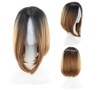 12inch Short Bob Wigs For Women Synthetic Hair Anime Cosplay Two Tone Black Pink Grey Blue Green Red Purple Blonde Ombre Wig black yellow black brown