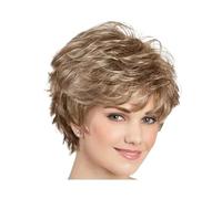 12inch Short Curly Gray Wigs Natural Curly Layered Synthetic Hair Wigs Halloween Costume Wig for Women Womans Hair Topper(Drak blonde)