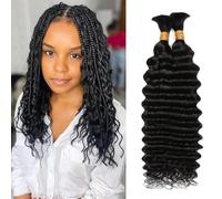 12inch Short Deep Wave Human Hair for Boho Braids Human Braiding Hair Deep Wave Bulk Human Hair for Braiding (Deep Wave 1B#, 12Inch 100g(50gx2Bundles))