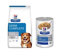 12kg Hill's Prescription Diet Dry Dog Food + 3 x 370g Wet Food Free! * - Derm Complete with Rice & Egg (12kg) + Derm Complete (3 x 370g)