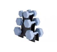 12kg Vinyl Dumbbell Set with Storage Stand, 6 Piece Hex Dumbbells, 2 x 1kg, 2 x 2kg and 2 x 3kg Fixed Weights, Anti Roll Design, Home Gym Strength Training Weights