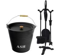 12L Ash Coal Storage Bucket With 5-Piece Fireside Companion Set