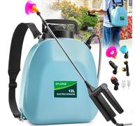 12L Battery Powered Knapsack Sprayer, Electric Garden Sprayers Handle with 3 Spraying Force& Battery Indicator, Backpack Sprayer With 5 Nozzles