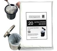 12L Bin Liners Extra Strong Dustbin Waste Bags For Round, Oval, Square & Rectangular Pedal Bins 12 Liter Bedroom Bathroom Office Hotels Garbage White Refuse Trash Rubbish Sacks 12 Litre - 20 Count