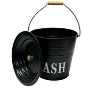 12L Black Metal Ash Bucket With Wooden Handle & Lid Handle - Coal Storage, Log Holder & Fireplace Bin (Ash Bucket Only)