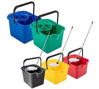 12L Blue, Green, Yellow, Red Or Metallic Cotton Mop & Bucket Set With Pouring Lip For Cleaning Floors & Tiled Surfaces (Blue - Mop & Bucket, 1 Set)