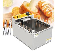 12L Commercial Corn Dog Fryer, 8 Hooks Automatic Hot Dog Maker, 50-200C Adjustable Temp Electric Deep Fryer, Stainless Steel Construction for Restaurant Food Truck