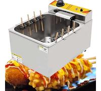 12L Commercial Deep Fryer 1900W Stainless Steel Adjustable Temp 50-200C Cheese Hot Dog Stick Maker Corn Dog Machine for Restaurant Snack Shop