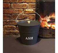 Marco Paul Large Metal Bucket For Hot Ashes Heavy Duty Ash Bucket With Lid For Log Burner Fireside Accessories Black Steel Buckets With Handles Portable Ash Buckets For Fireplaces Fire Side Accessory