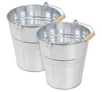 12L Metal Bucket (Pack of 2) | Strong Heavy Duty Galvanized Rust Resistant Steel Bucket with Wooden Handle for Cleaning Garden Storage, Hot Ash, Garden Waste, Drink Cooler Buckets for Multipurpose Use