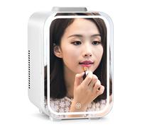 12L Mini Fridge Makeup Mirror - Beauty Refrigerator with LED Light, Dual AC/DC Power, Ideal for Skincare & Cosmetics, Compact Cooler for Food and Beauty Products
