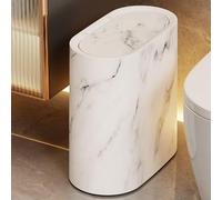 12L Slim Press Top Trash Can | Marble-Look Plastic Waste Basket with Lid Dog Proof Decorative Garbage for Bathroom, Kitchen, Bedroom, Office, Living Room, Dorm (White)