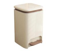 12L Square Trash Can with Lid, Double Opening Pedal Bin, Pressure Ring Design for Kitchen, Bathroom & Living Room - Cream White & Coffee Color