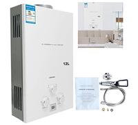 12L Stainless Steel Tankless Boiler LPG Portable Hot Water Heater - 24KW, LED Display, White, Perfect for Home, Apartment, Camping, Outdoor, Garden