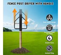 12LB/5.5kg Heavy Duty Steel Fence Post Rammer - T Post Driver with Ergonomic Handles for U Channel, Soil Compaction, Landscaping, Sign Pole & Wooden Post - Black