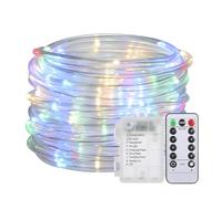 12M/39.4Ft 7.2W 120 LED Rope Light Multi-color Battery Powered Operated with Remote Control Combination In wave Sequential Slo-glo Chasing/flash Slow Fade Twinkle/flash Steady on 8 Different Lighting