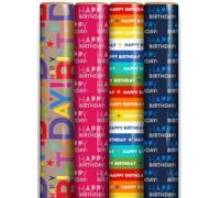 12m Birthday Gift Wrapping Paper - 4x3m Roll's - Mixed Male, Female, Unisex