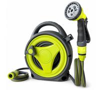 12m Compact Garden Hose Reel for Renters - No Drill, No Wall Damage, Retractable Hose Pipe of 7 Spray Modes, Lightweight for Small Balcony & Patio