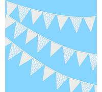 12M Large Fabric Bunting Banner, 19x21CM Reusable Cotton Triangle Flag Garland with 42PCS Decoration Floral Pennants for Garden Tea Wedding Baby Shower Birthday Parties-Lace and White