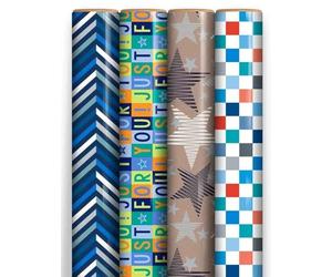 12m Male Mixed Gift Wrapping Paper - 4 x 3m Roll's - Boy's Birthday Generic