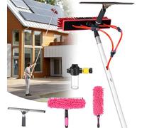 12m Telescopic Cleaning Pole Kit: Water-fed Brush Squeegee Duster Soap Dispenser & 20m Hose for Solar Panels Windows Roofs & Cars - 35cm Wide Brush