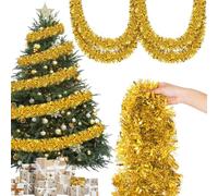 12M Tinsel Garland Metallic Twist Tinsel 9CM Thick Garland Hanging Decorations for Tree Wreath Wedding Events Party Supplies (Gold)