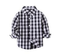12M to 5Y Boys Casual Outfit Infant Autumn And Winter Boys Long Sleeved Plaid Collar Buttons Shirt Boys Daily Shirt Gentleman Comfortable Cozy Outfit (2-Black, 3-4 Years)