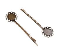 12mm 10pcs Bronze and Silver Plated Copper Material Hairpin Hair Clips Hairpin Base Setting Cameo(Color-01)
