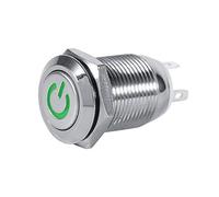12mm 12V Car Power Push Button Switch, Waterproof Metal LED Car Momentary Switch Push Button Power Switch 1NO1NC(Green) car switch momentary push button 12mm