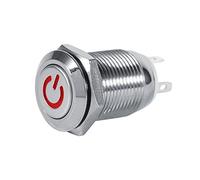 12mm 12V LED Power Push Button Switch, Keenso Waterproof Metal Momentary Type Self-resetting Brass Nickel-Plated Switch With Power Symbol (Red) Car Self-Locking Round Marine Switch 12mm push button