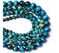 12mm 32PCS Peacock Blue Tiger Eye Stone Beads Natural Crystal Spacer Loose Beads for Jewelry Making DIY Bracelet Semi Precious 1 Strand 15 inches