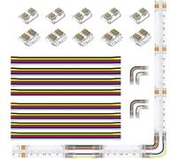 12mm 6-pin connector kit for RGB CCT COB LED strip lights, solderless double ended expansion connector, L-shaped/angled connector, strip to wire connector, 4pcs 15cm Long 24AWG wire