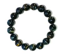 12MM Blue Tigers Eye Bracelet with Gold Light, Fits for 7-7.5" Wrist Men Women | Protection from Evil Gem | Relief Anxiety & Stress & Fear | Natural Birthstone for June