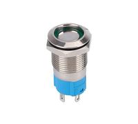 12MM Flat Round Head 1NO Metal Push Button Switch Latching/Momentary with LED Ring Illuminate 4-Pin Solder Terminal IDGTTLDF(Green LED,110V-220V)