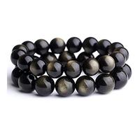 12mm Genuine Natural Gold Obsidian Gemstone Crystal Round Bead Bracelet