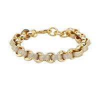12mm Gold Alternate Pattern Belcher Bracelet with Stones - Luxury Finish and Detailing 18K Real Gold Plated Jewellery (Length: 8-9 Inches, Weight: 50 grams) - Bling King London