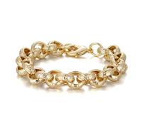12mm Gold Plated Diamond Cut Pattern Belcher Bracelet Mens Bracelets for 8 Inch Wrist, 51g, Luxurious Finish Gold Chain Bracelets - Bling King London