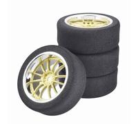 12mm Hex 4Pcs Racing Foam Tire Wheel Rim Set Compatible With 1 10 Scale RC Car Models Aftermarket Replacement(Yellow)
