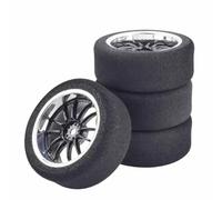 12mm Hex 4Pcs Racing Foam Tire Wheel Rim Set Compatible With 1 10 Scale RC Car Models Aftermarket Replacement(Black)