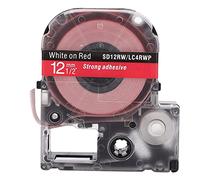 12mm Label Tape for LW Series Label Printer, Transparent Durable Red on White Tape 8m - Anti Oil, Wear and Scratch Proof (12mm red Background with White Characters)