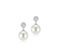 12mm Large Pearl Drop Earrings for Women Bride Bridesmaids - Sparkling Imitation Diamond Dangle Earrings for Wedding Engagement Party & Everyday Wear, L, Brass, Pearl