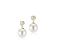 12mm Large Pearl Drop Earrings for Women Bride Bridesmaids - Sparkling Imitation Diamond Dangle Earrings for Wedding Engagement Party & Everyday Wear, L, Brass, Pearl
