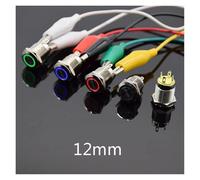 12mm Metal Push Button Switch Flat Head Ring 3-6V 12V 24V 220V Self-reset Momentary Waterproof Car Auto Eng red green IDGTTLDF(Blue reset,12-24V)