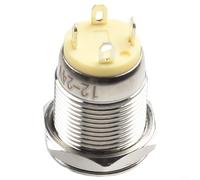 12mm Metal Push Button Switch with LED Indicator Light for Industrial Devices DC 12V 24V Waterproof and Self Reset Flat Head Design (Yellow)