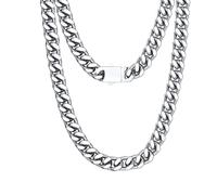 12mm Miami Cuban Link Chain for Men Women 316L Stainless Steel Man Hiphop Silver Color Choker Necklace 16/18/20/22/24/26 Inches, width 9mm 20 inches, Stainless Steel, No Gemstone