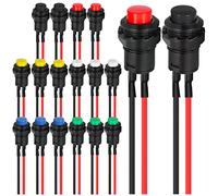 12mm Mini Latching Push Button on Off Switch,Self-locking Switch AC 250V/1.5A 125V/3A,Micro Round Push Button Switch 2 Pin 12V,with Pre-wired Wires for PC,Table Lamp,DIY models,MKBKLLJY 18Pcs